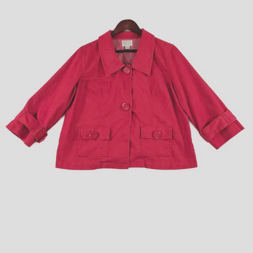 Christopher and Banks Womens Lightweight Jacket Coat‎ Collared Stretch Red Large